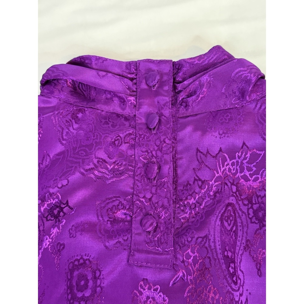 Vintage Purple Satin Jacquard Blouse 16 High Neck Laura Jayne Top Back Buttons - Picture 4 of 8